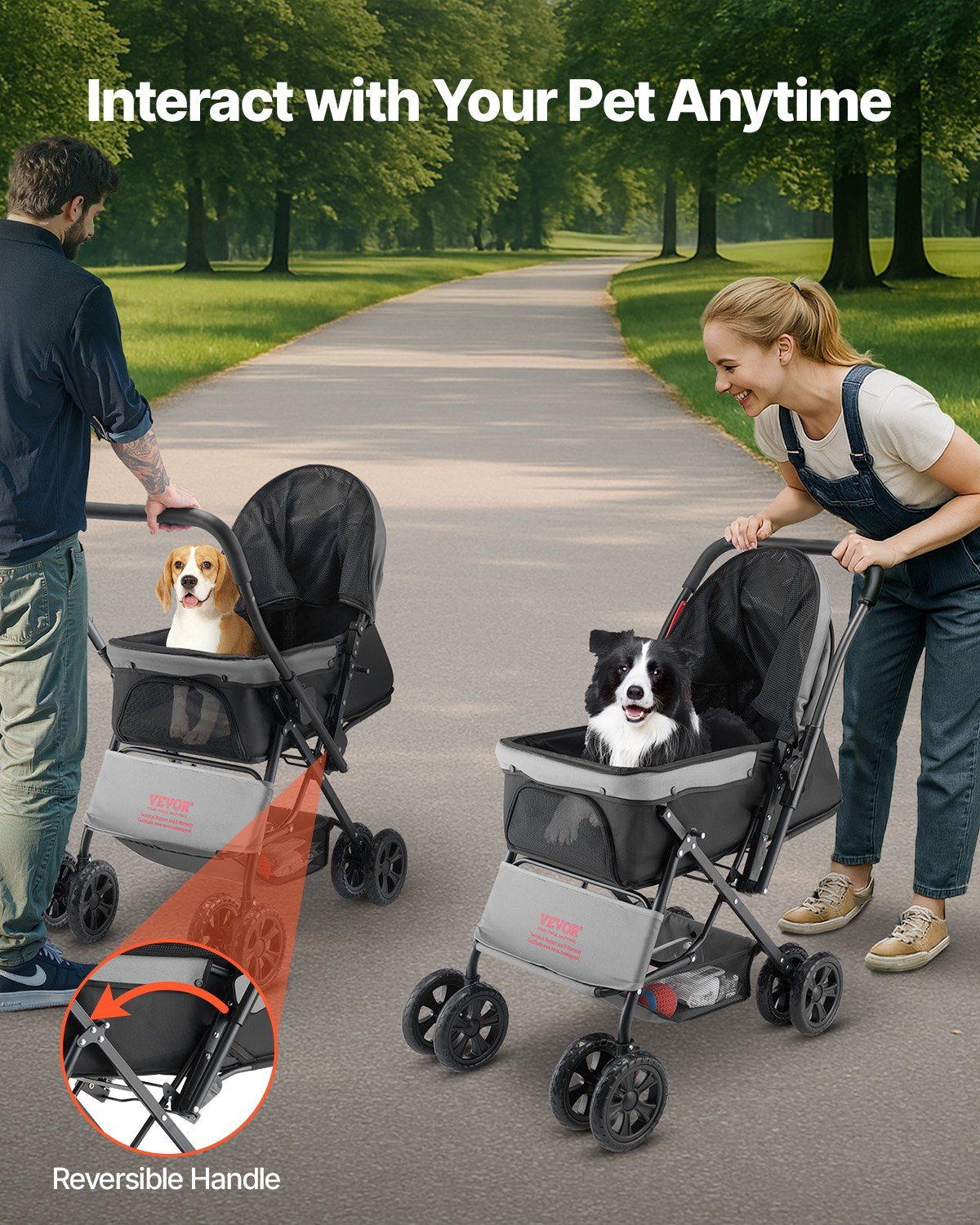 Vevor Deluxe Double Wheel Reversable Handle Pet Pram